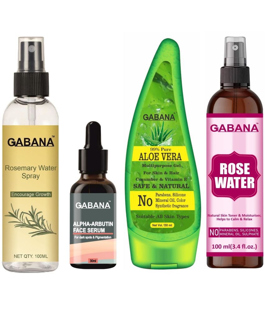     			Gabana Natural Rosemary Water | Hair Spray For Regrowth 100ml, Alpha Arbutin Face Serum 30ml, Aloe Vera Face Gel 130ml & Natural Rose Water 100ml - Set of 4 Items