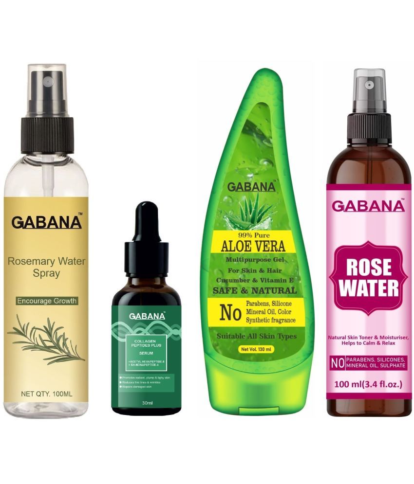     			Gabana Natural Rosemary Water | Hair Spray For Regrowth 100ml, Collagen Peptide Plus Face Serum 30ml, Aloe Vera Face Gel 130ml & Natural Rose Water 100ml - Set of 4 Items