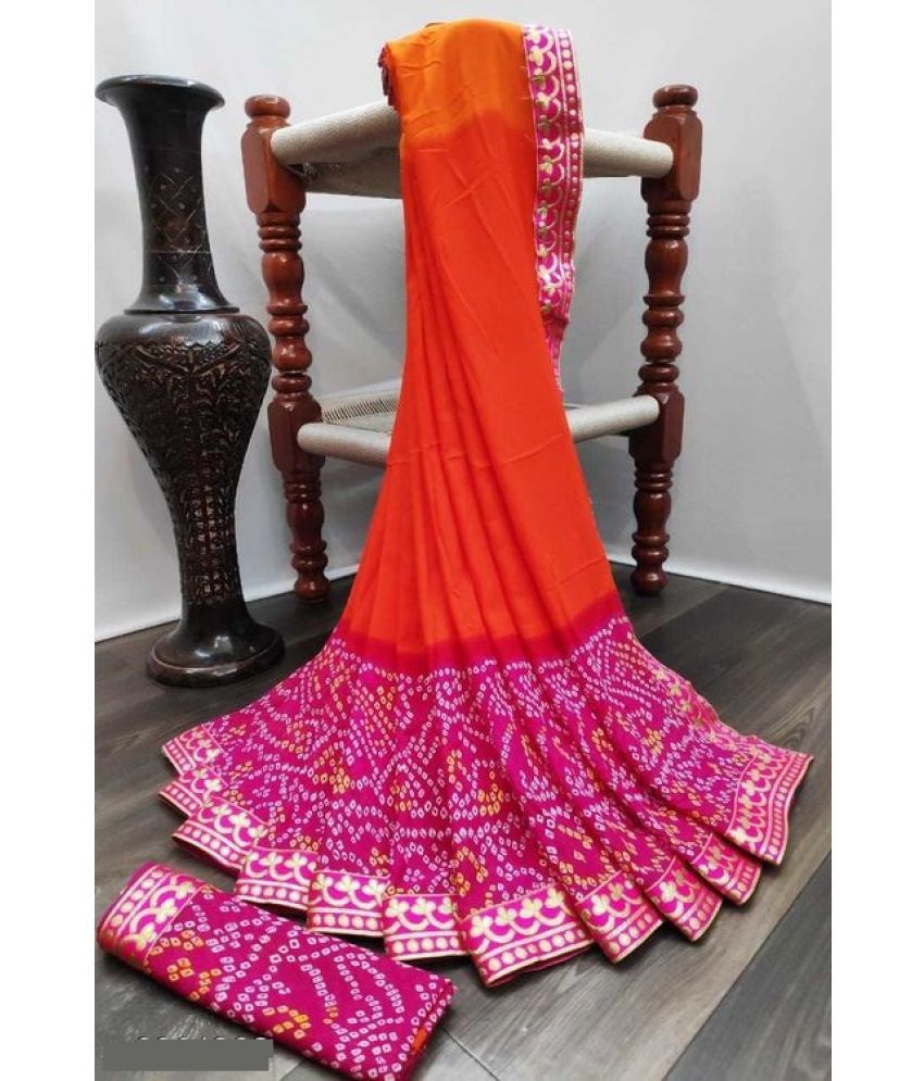     			Kanooda Prints Georgette Printed Saree With Blouse Piece - Pink ( Pack of 1 )