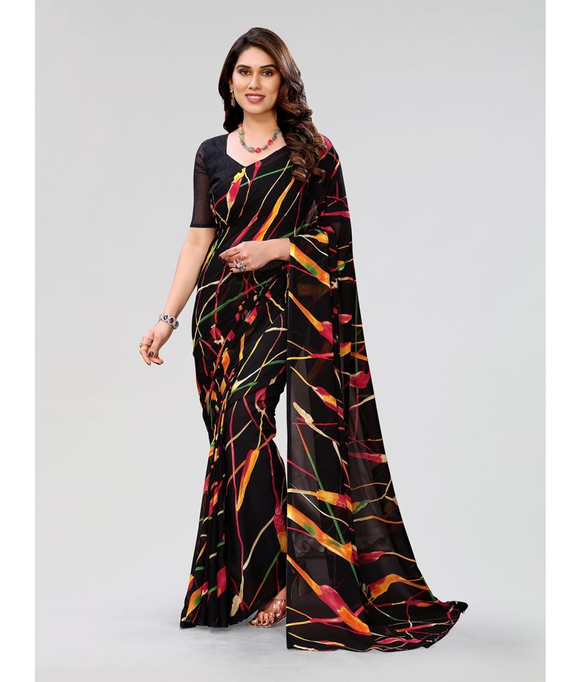     			Kashvi Sarees Georgette Printed Saree With Blouse Piece - Black ( Pack of 1 )