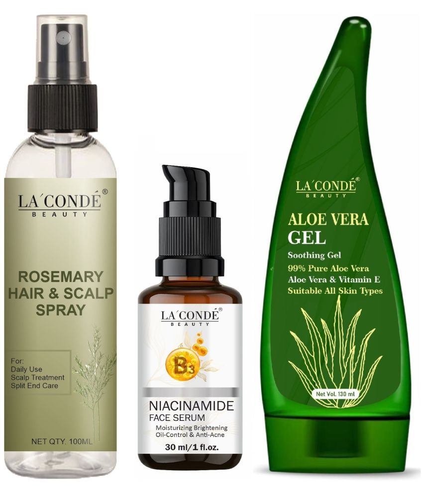     			La'Conde Beauty Natural Rosemary Water | Hair Spray For Regrowth 100ml, Niacinamide Serum 30ml & Natural Aloe Vera Gel 130ml - Set of 3 Items