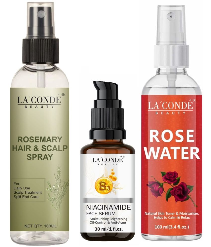     			LaConde Beauty Natural Rosemary Water | Hair Spray For Regrowth 100ml, Niacinamide Serum 30ml & Natural Rose Water 100ml - Set of 3 Items