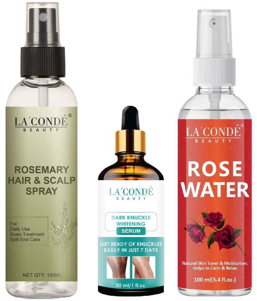     			LaConde Beauty Natural Rosemary Water | Hair Spray For Regrowth 100ml, Dark Knuckle Skin Whitening Serum 30ml & Natural Rose Water 100ml - Set of 3 Items