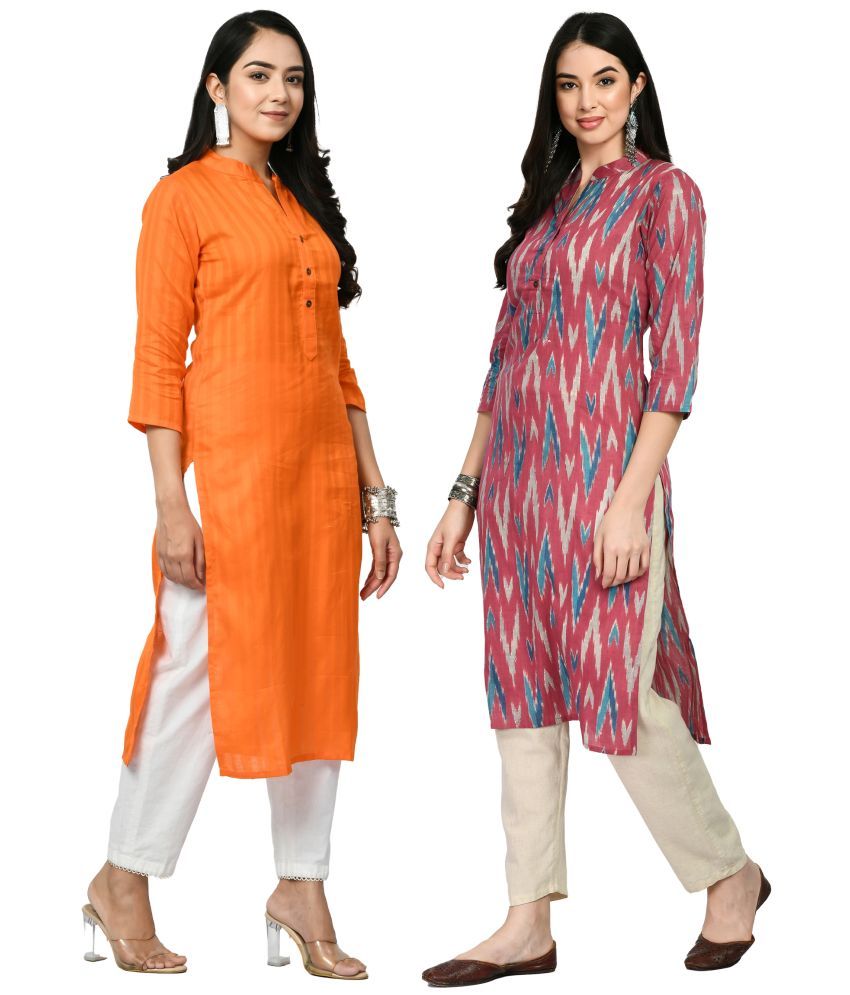     			MAURYA Cotton Printed Straight Women's Kurti - Pink ( Pack of 2 )