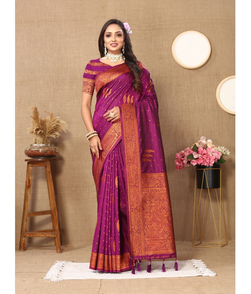     			OFLINE SELCTION , INDIA Silk Blend Self Design Saree With Blouse Piece - Magenta ( Pack of 1 )