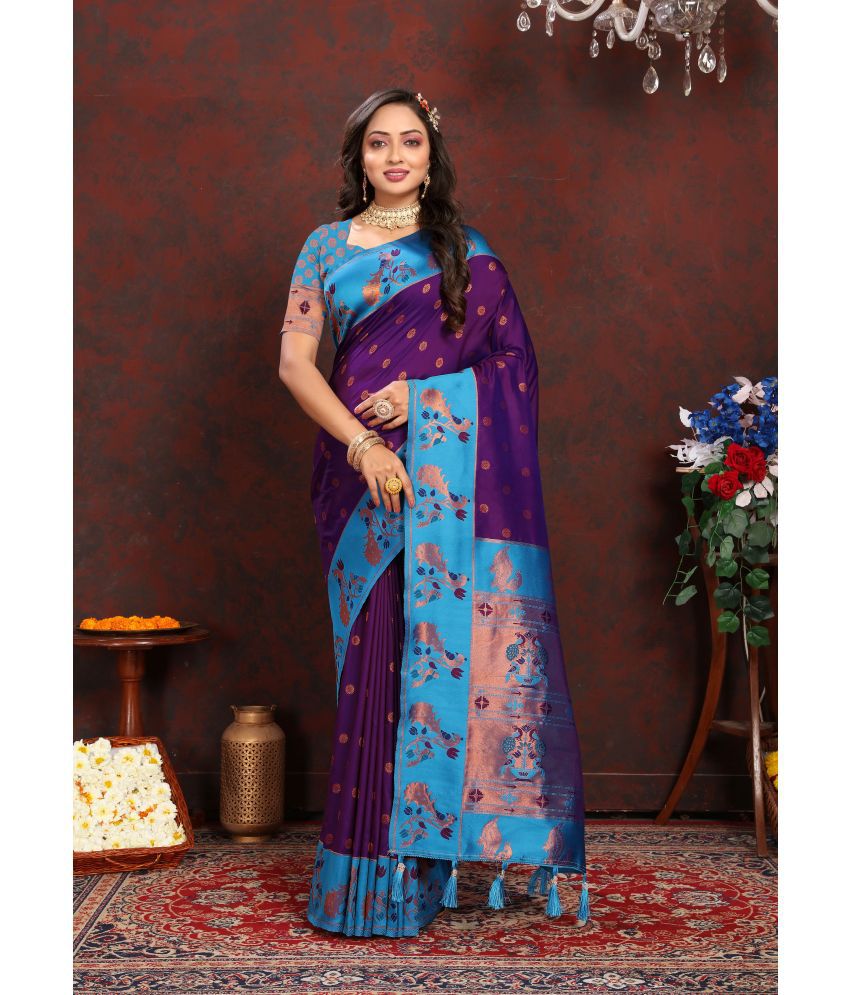    			OFLINE SELCTION Silk Blend Woven Saree With Blouse Piece - Purple ( Pack of 1 )