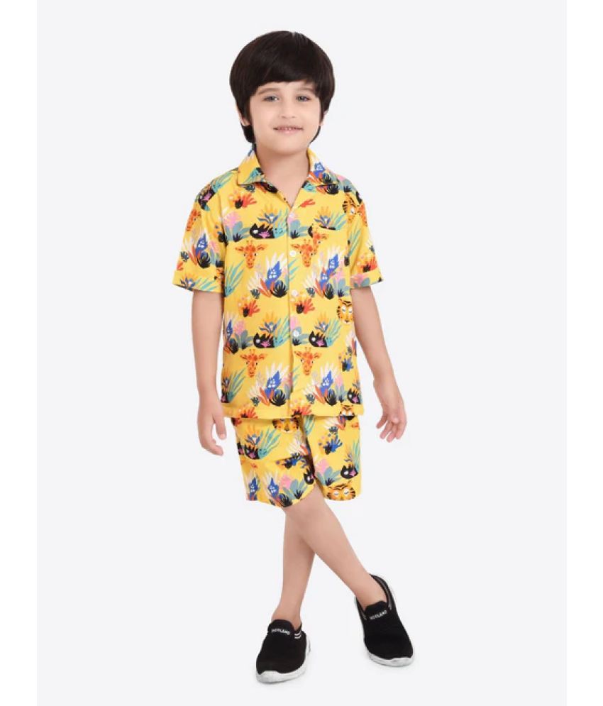     			Ocvito Yellow Cotton Blend Boys Shirt & Shorts ( Pack of 1 )