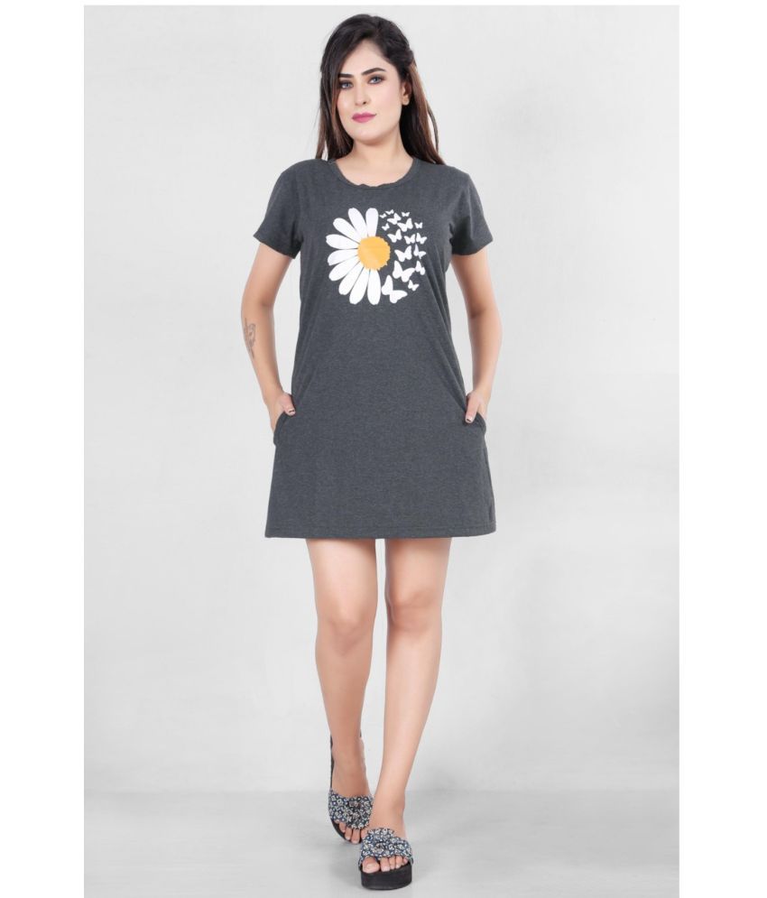     			RRIDHIMA Dark Grey Cotton Blend Women's Nightwear Night T-Shirt ( Pack of 1 )