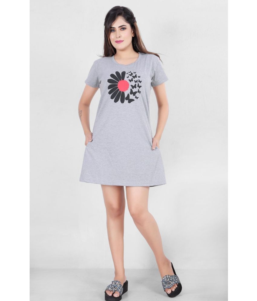     			RRIDHIMA Grey Cotton Blend Women's Nightwear Night T-Shirt ( Pack of 1 )