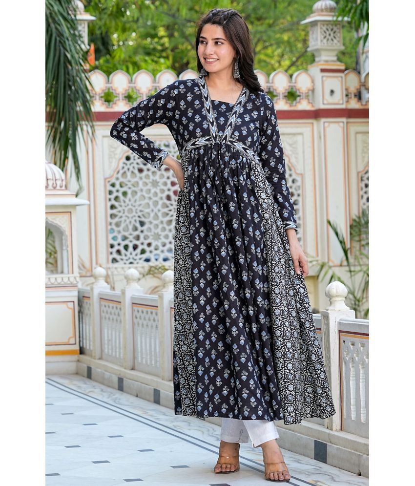     			Vbuyz Cotton Printed Anarkali Women's Kurti - Black ( Pack of 1 )