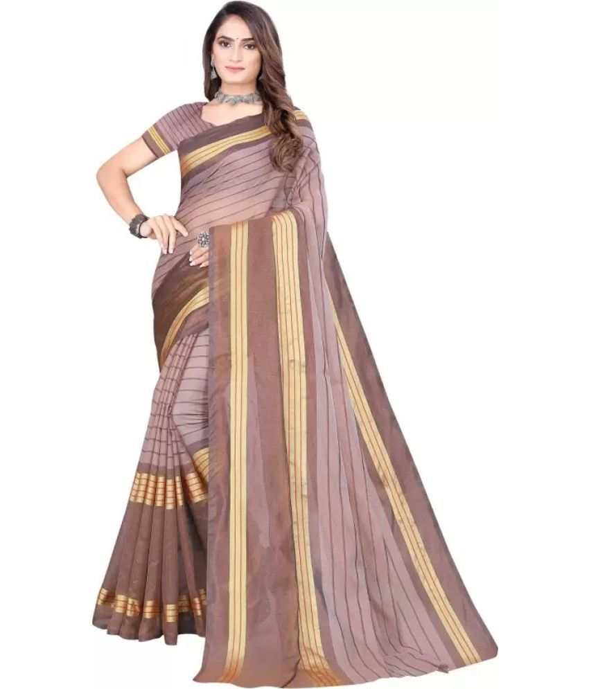     			Vkaran Cotton Silk Solid Saree Without Blouse Piece - Brown ( Pack of 1 )
