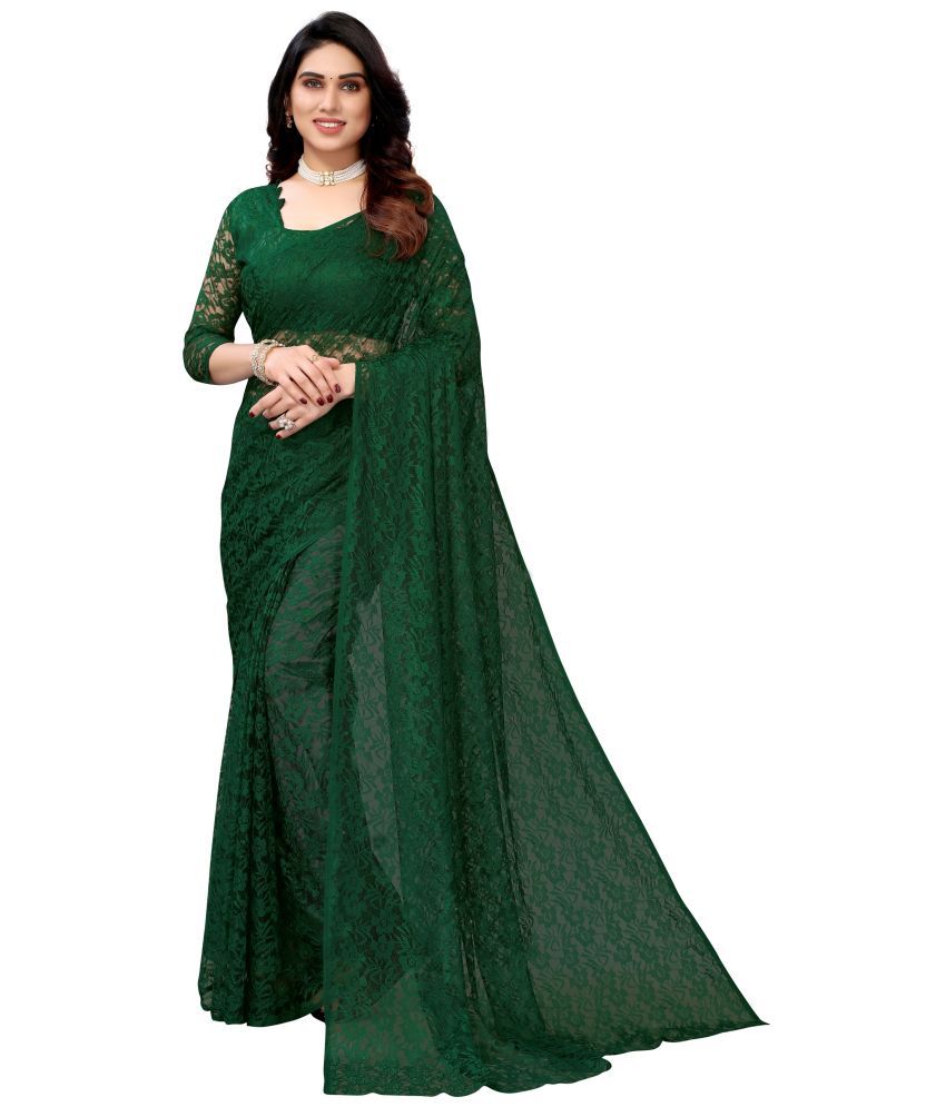     			Vkaran Net Cut Outs Saree With Blouse Piece - GREEN ( Pack of 1 )