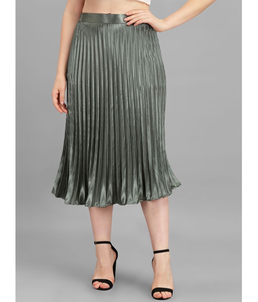     			ZWERLON Olive Satin Women's Flared Skirt ( Pack of 1 )