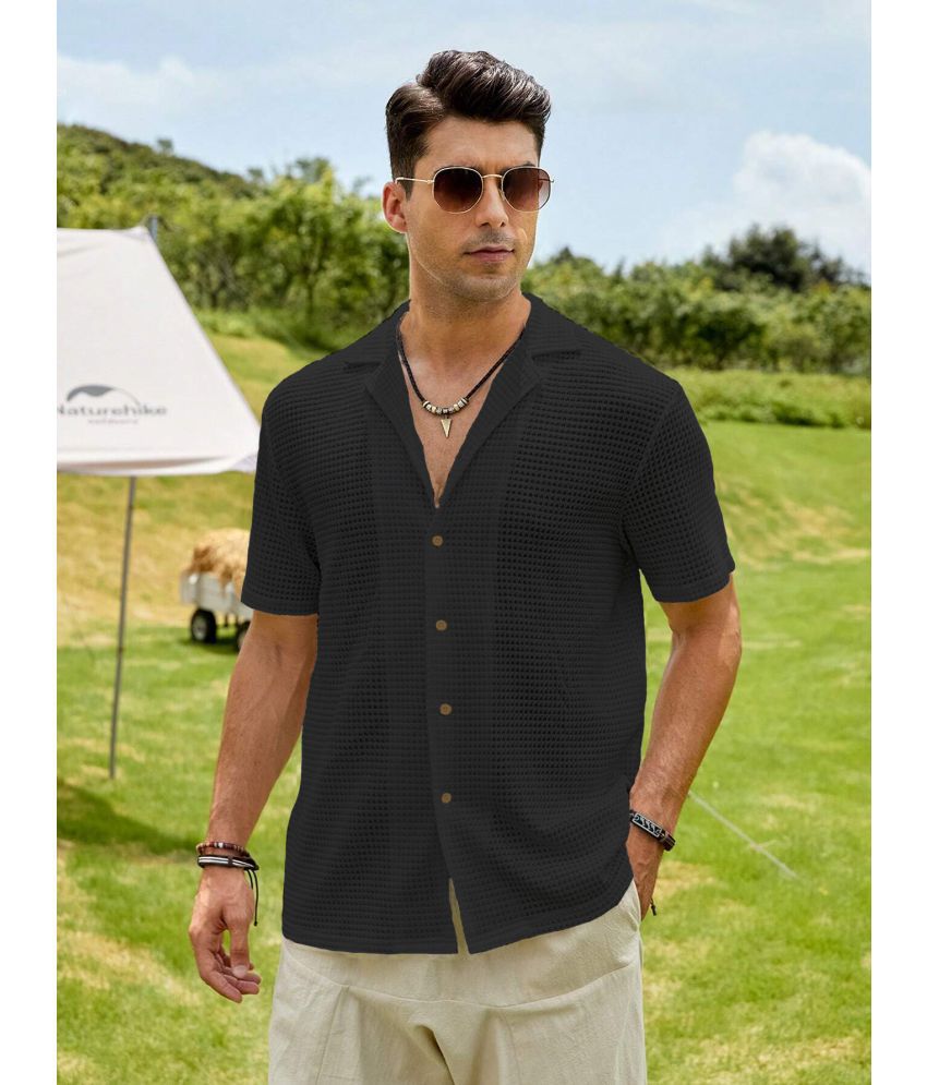     			fashion and youth Cotton Blend Regular Fit Self Design Half Sleeves Men's Casual Shirt - Black ( Pack of 1 )