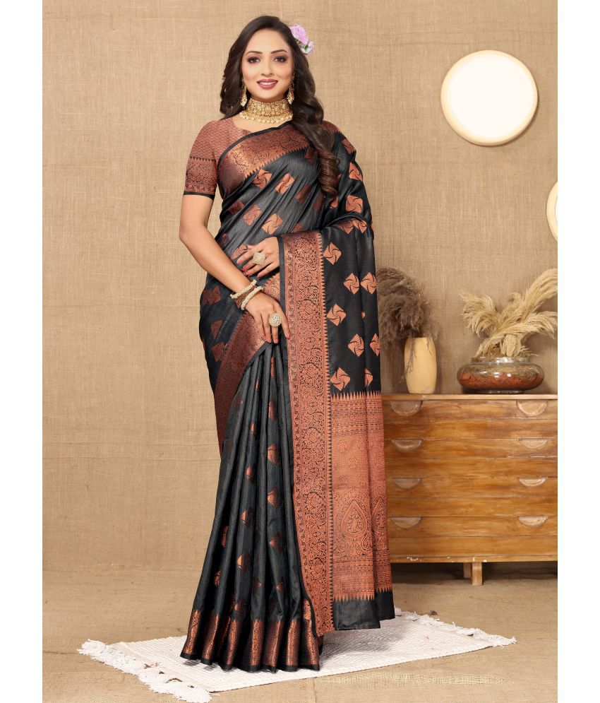     			ofline selection Silk Blend Woven Saree With Blouse Piece - Black ( Pack of 1 )