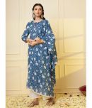 Tissu Cotton Printed Kurti With Palazzo Women's Stitched Salwar Suit - Blue ( Pack of 1 )