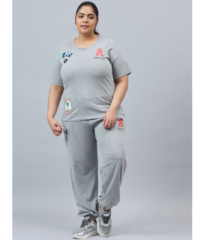     			AUSTIVO Grey Printed Joggers Top Set