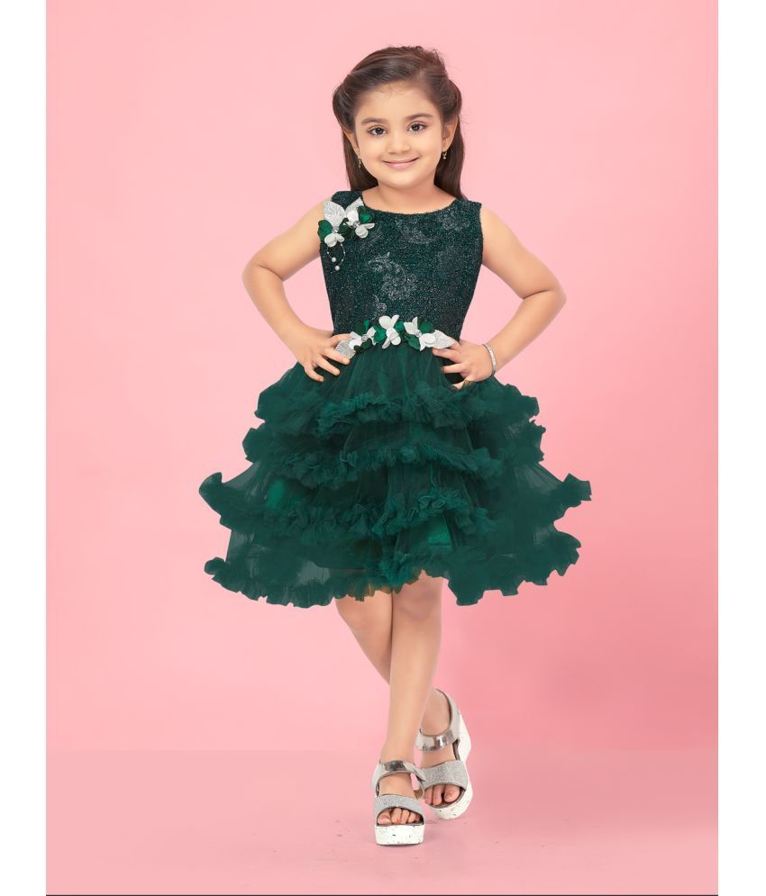     			Aarika Dark Green Net Girls Frock ( Pack of 1 )