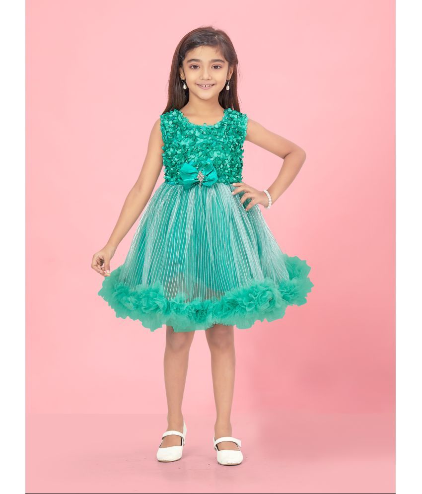     			Aarika Green Net Girls Fit And Flare Dress ( Pack of 1 )