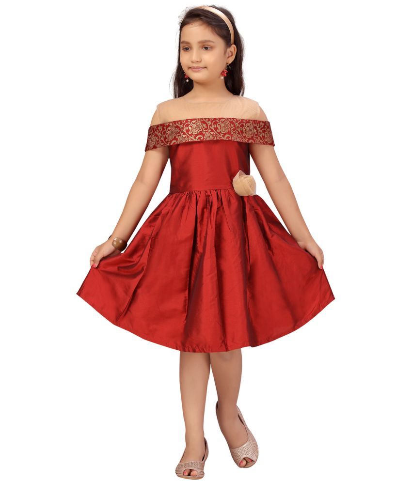     			Aarika Maroon Silk Girls Frock ( Pack of 1 )