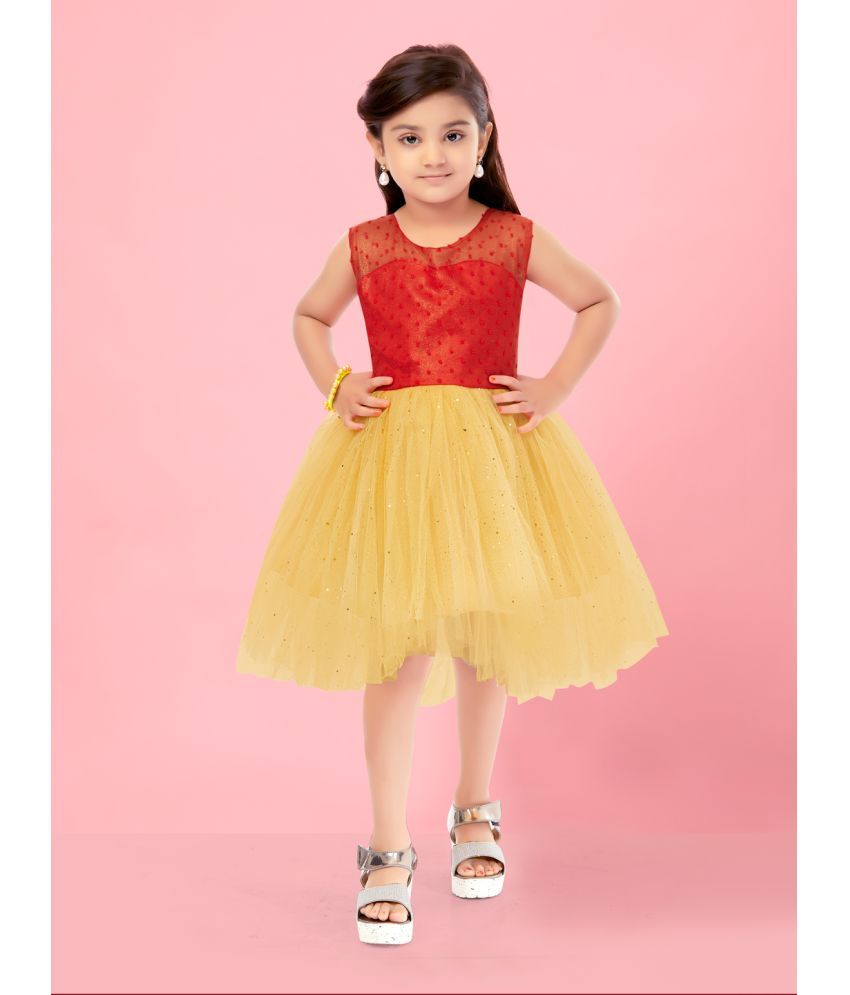     			Aarika Red Net Girls Asymmetric Dress ( Pack of 1 )