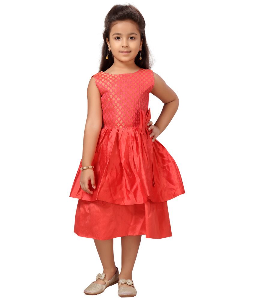     			Aarika Silk Tiered Dress For Girls ( Pack of 1 , Red )