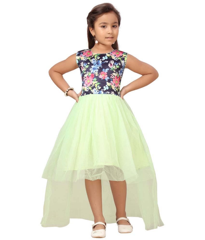     			Aarika Sea Green Nylon Girls Asymmetric Dress ( Pack of 1 )