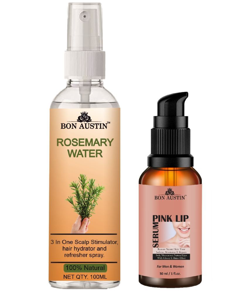     			Bon Austin Natural Rosemary Water | Hair Spray For Regrowth | Hair Growth Expert (100ml) & Pink Lip Serum 30ML - Set of 2 Items