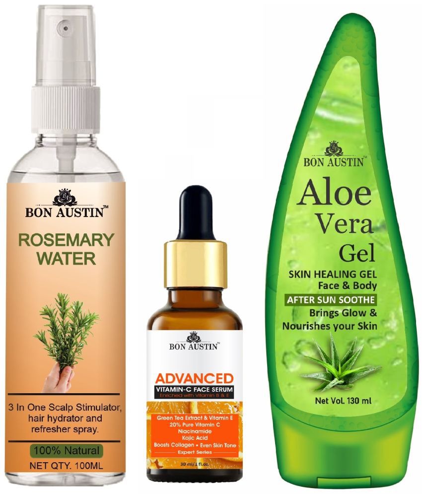     			Bon Austin Natural Rosemary Water | Hair Spray For Regrowth | Hair Growth Expert (100ml), Advance Vitamin C Face Serum 30ML & Aloe Vera Face Gel 130ML - Set of 3 Items