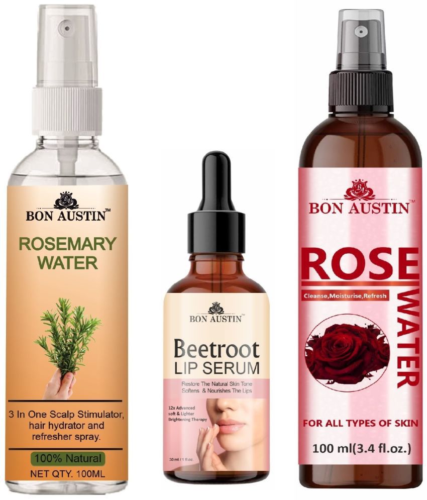     			Bon Austin Natural Rosemary Water | Hair Spray For Regrowth (100ml), Beetroot Lip Serum 30ML & Natural Rose Water 100ml - Set of 3 Items
