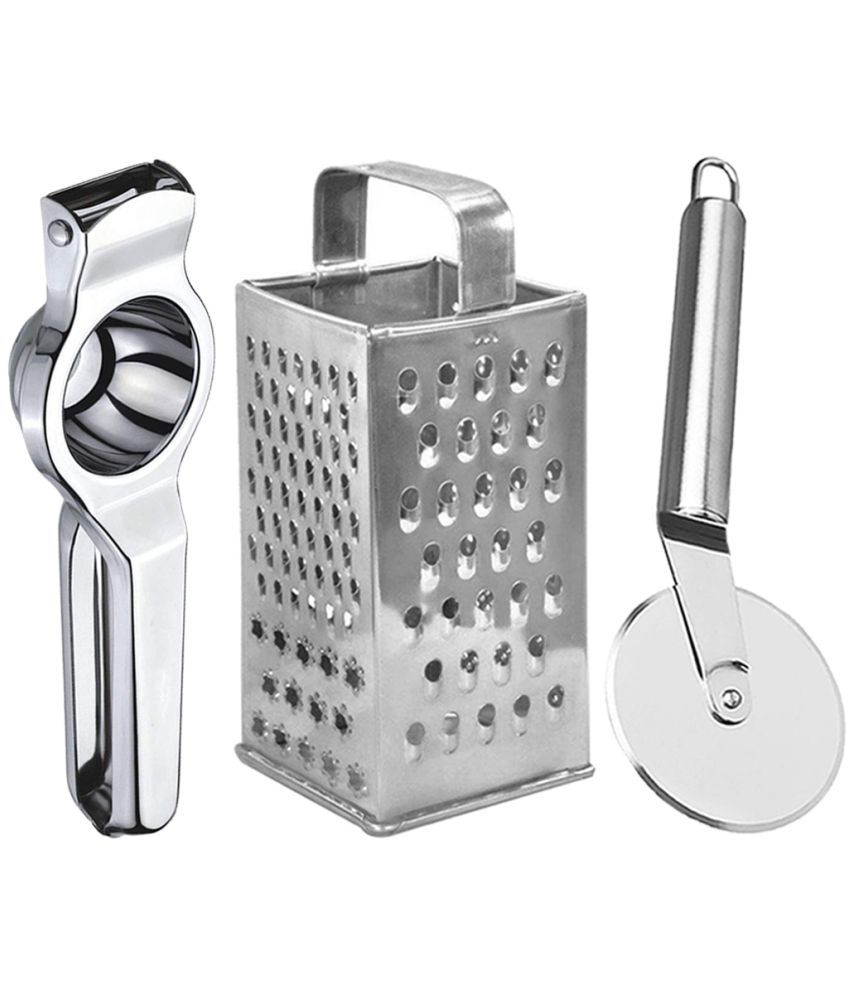    			OC9 Silver Stainless Steel Lemon Squeezer+8 in 1 Grater+Pizza Cutter ( Set of 3 )