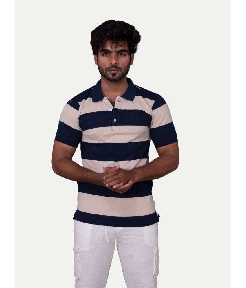     			Radprix Cotton Blend Regular Fit Striped Half Sleeves Men's T-Shirt - Beige ( Pack of 1 )