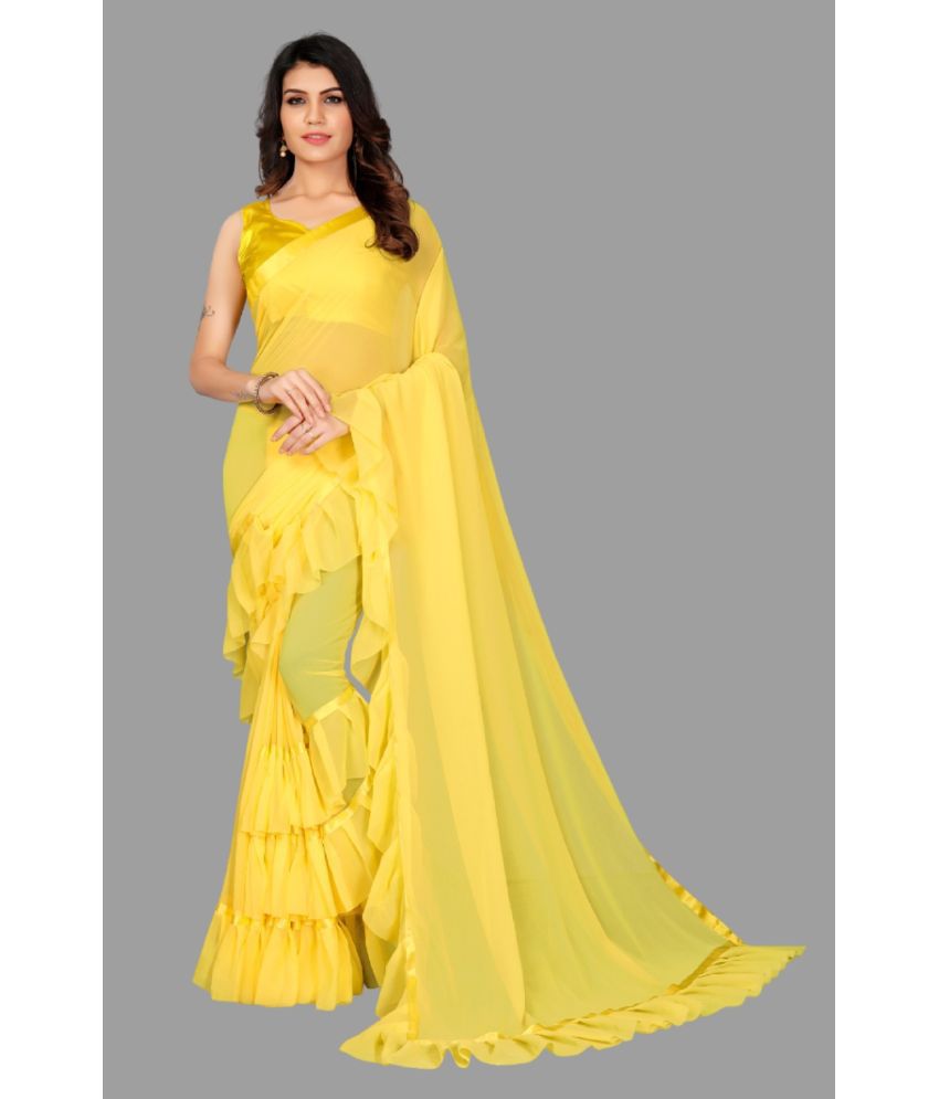     			Aika Georgette Solid Saree With Blouse Piece - Yellow ( Pack of 1 )