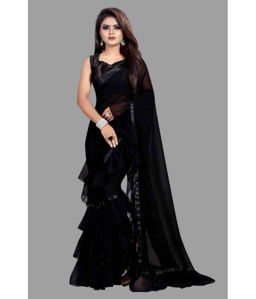     			Aika Georgette Solid Saree With Blouse Piece - Black ( Pack of 1 )