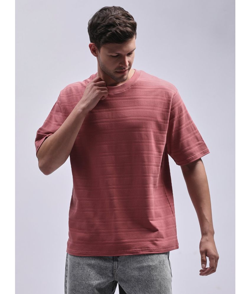     			Dillinger Cotton Oversized Fit Striped Half Sleeves Men's T-Shirt - Rose Gold ( Pack of 1 )