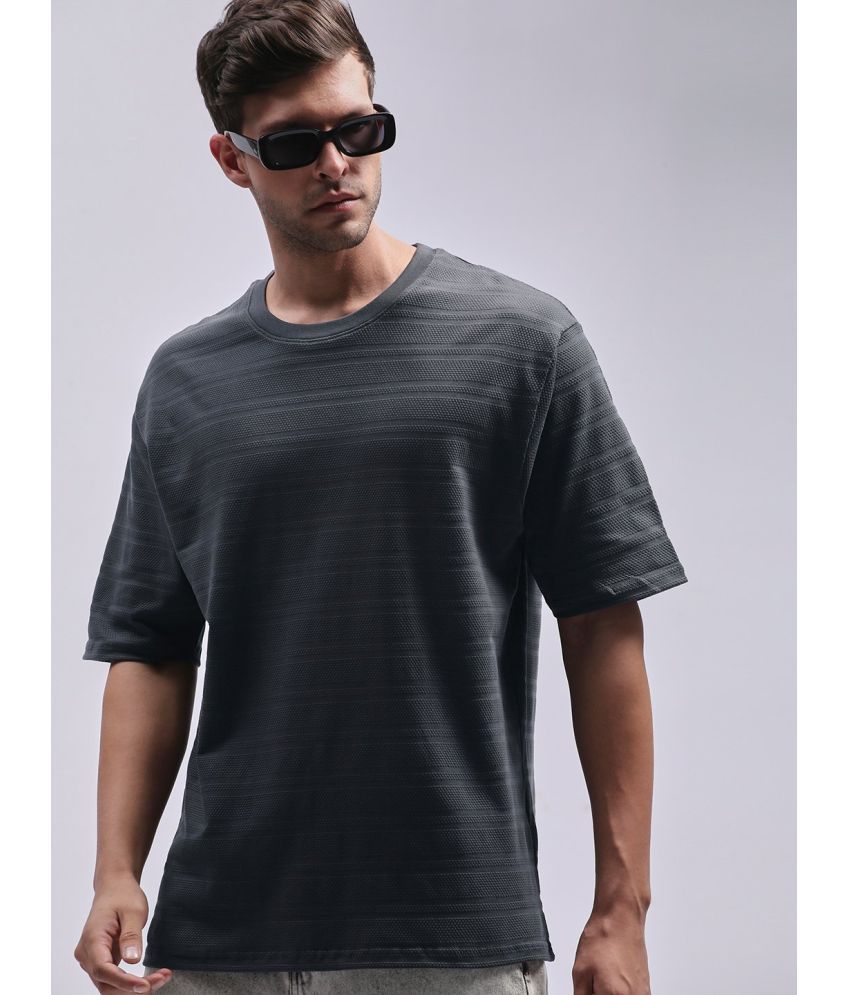     			Dillinger Cotton Oversized Fit Striped Half Sleeves Men's T-Shirt - Grey ( Pack of 1 )