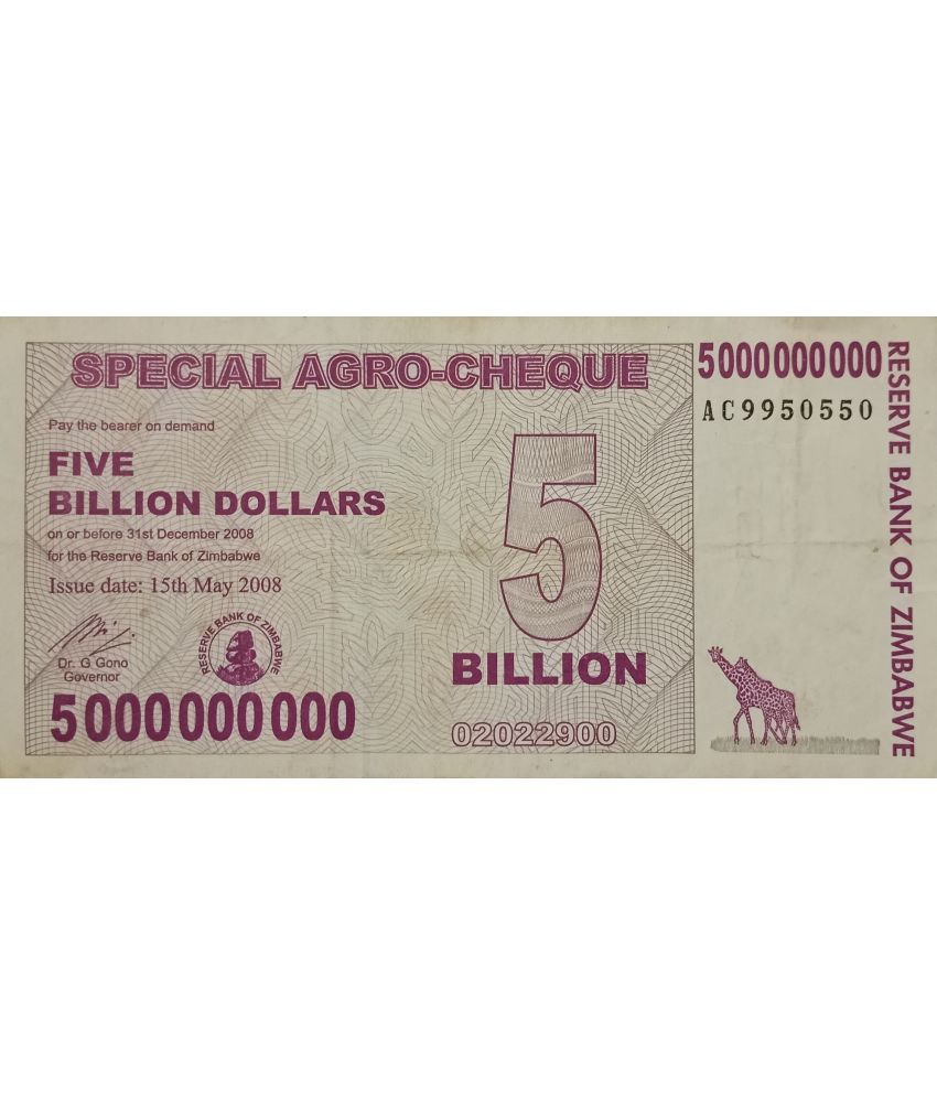     			Extremely Rare Zimbabwe 5000000000 Dollars 5 Billion Dollars......Hard to Find