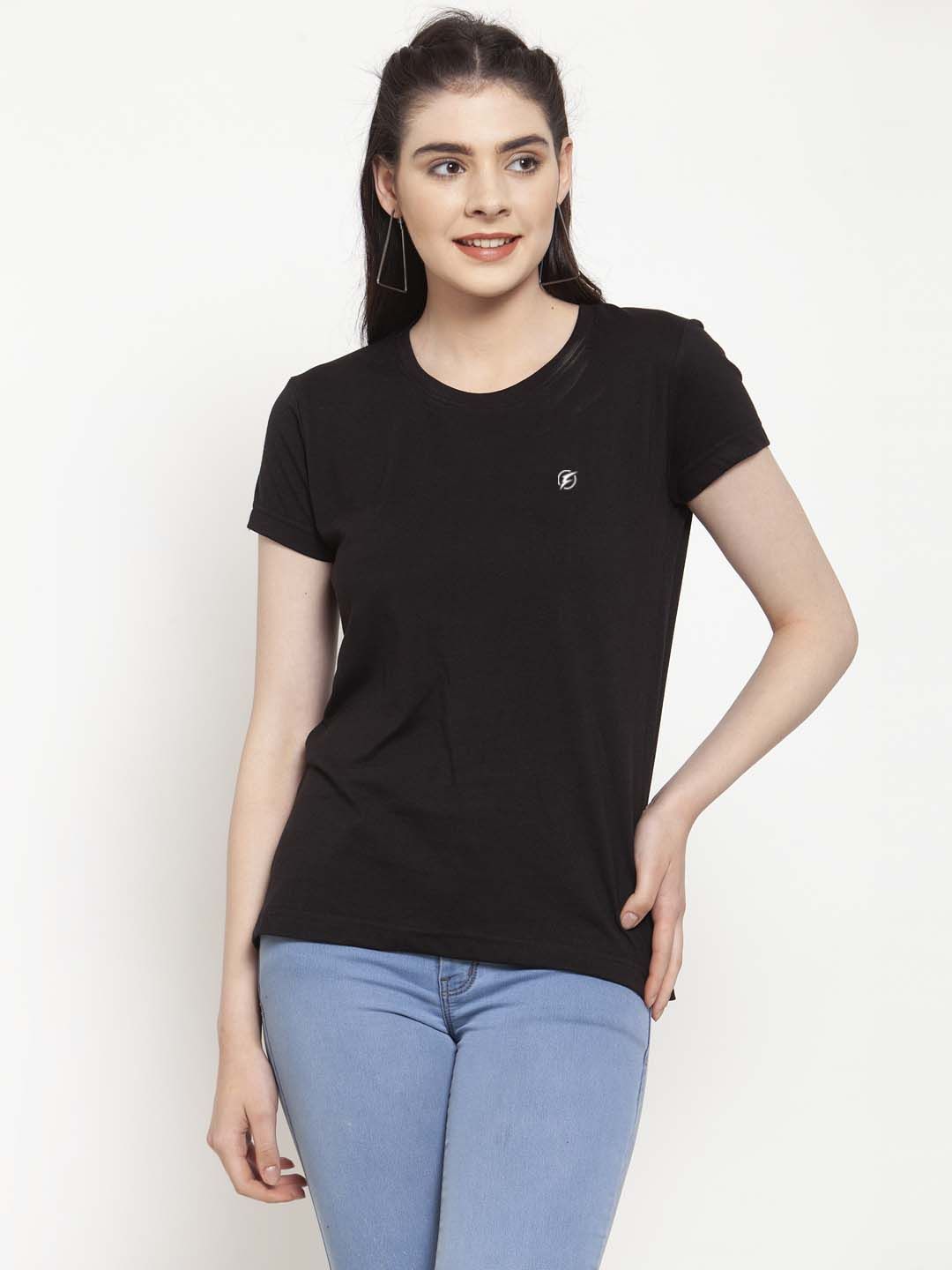     			Friskers Black Cotton Slim Fit Women's T-Shirt ( Pack of 1 )