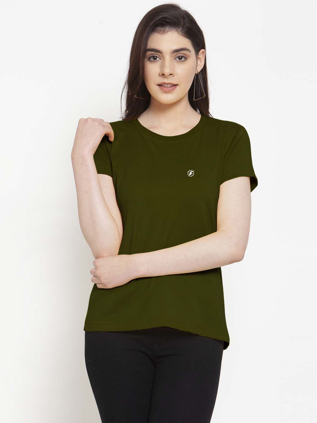     			Friskers Olive Cotton Slim Fit Women's T-Shirt ( Pack of 1 )