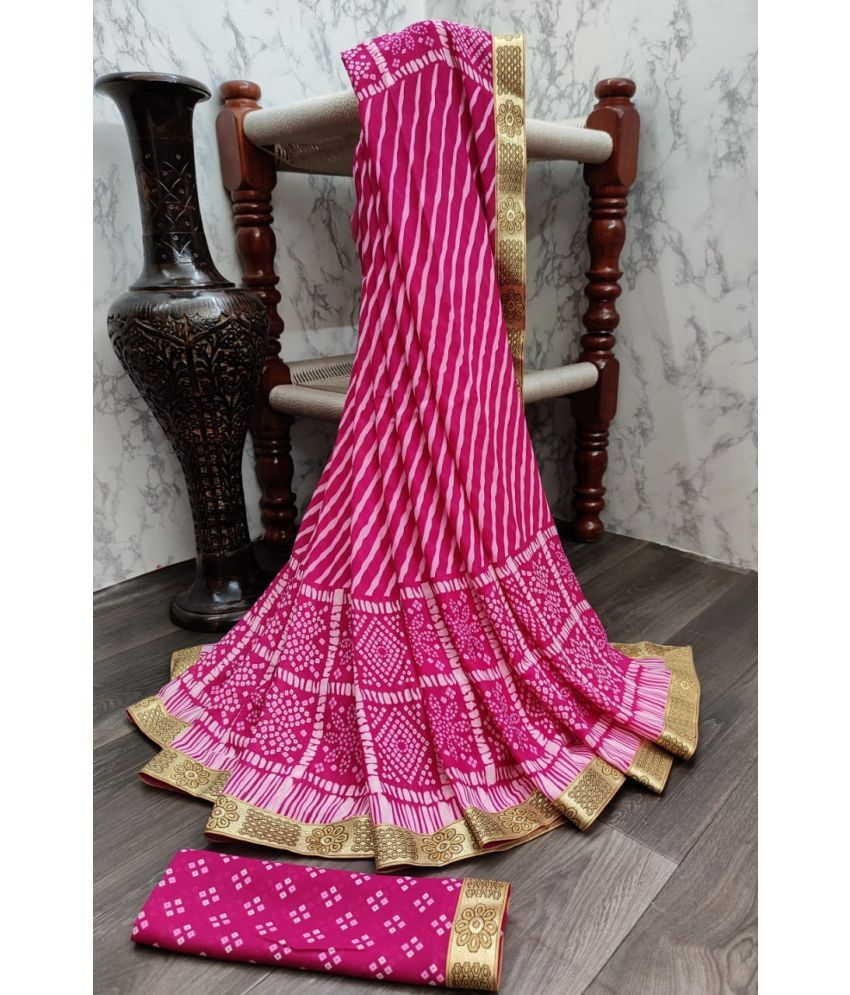     			Kanooda Prints Georgette Printed Saree With Blouse Piece - Pink ( Pack of 1 )