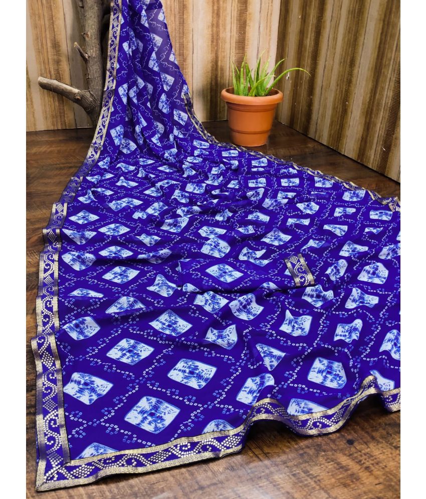     			Kanooda Prints Georgette Printed Saree With Blouse Piece - Blue ( Pack of 1 )