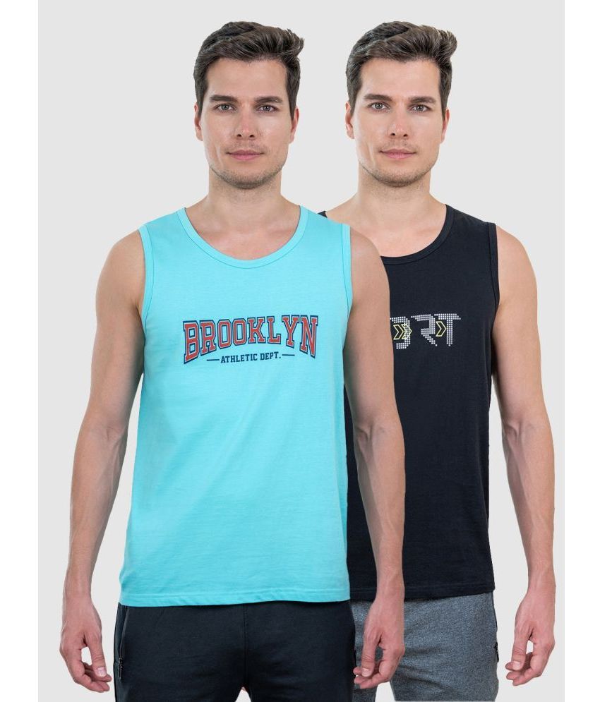     			Lux Cozi Cotton Relaxed Fit Printed Sleeveless Men's T-Shirt - Turquoise ( Pack of 2 )