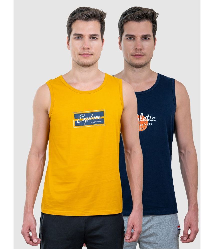     			Lux Cozi Cotton Relaxed Fit Printed Sleeveless Men's T-Shirt - Mustard ( Pack of 2 )