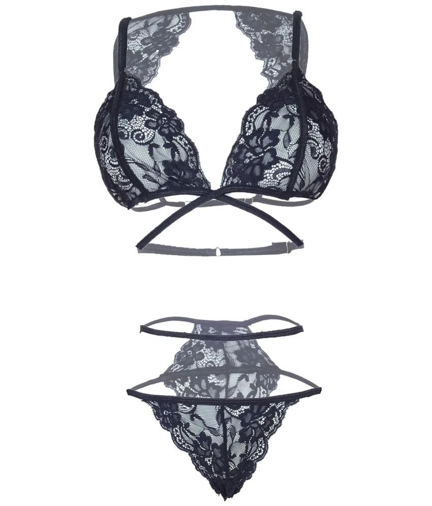     			Purble Lace Women's Bra & Panty Set ( Black )