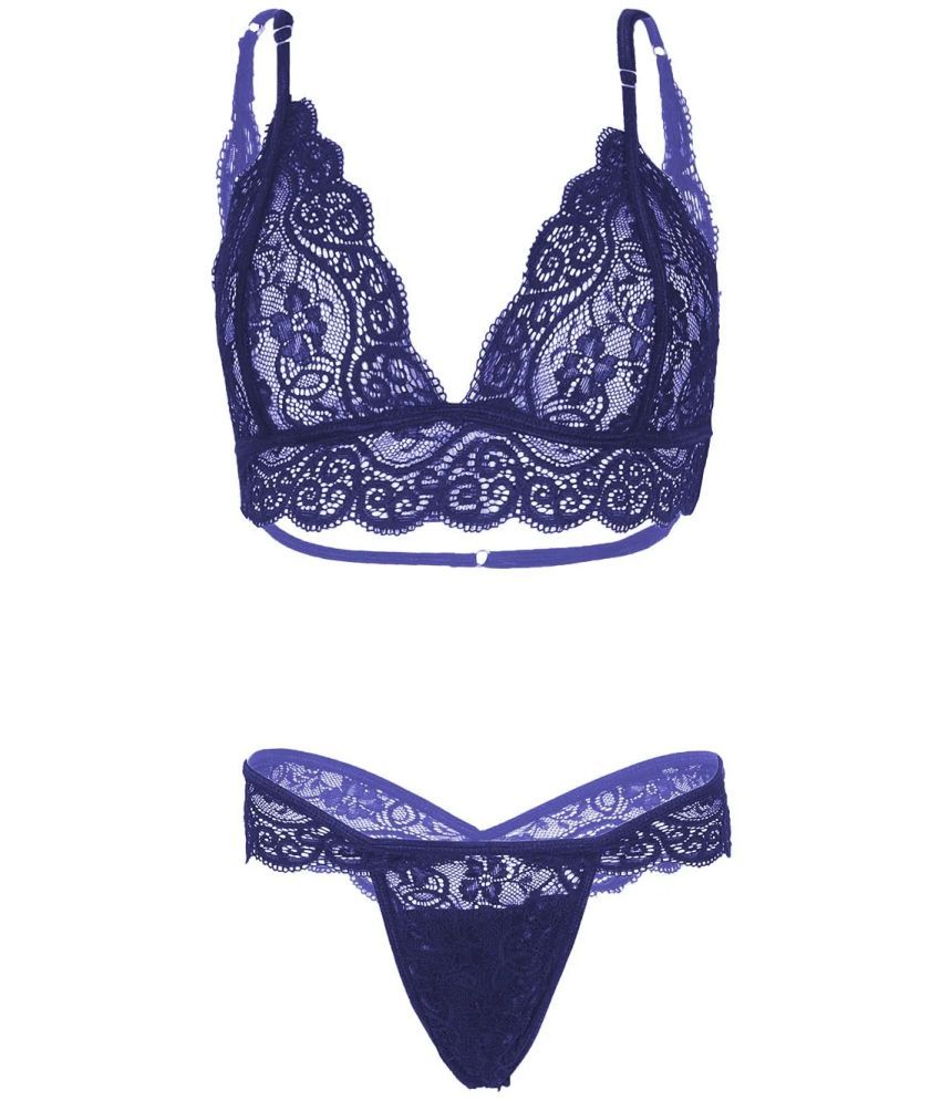     			Purble Lace Women's Bra & Panty Set ( Blue )