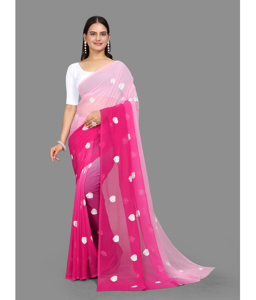     			A TO Z CART Georgette Embroidered Saree With Blouse Piece - Fluorescent Pink ( Pack of 1 )