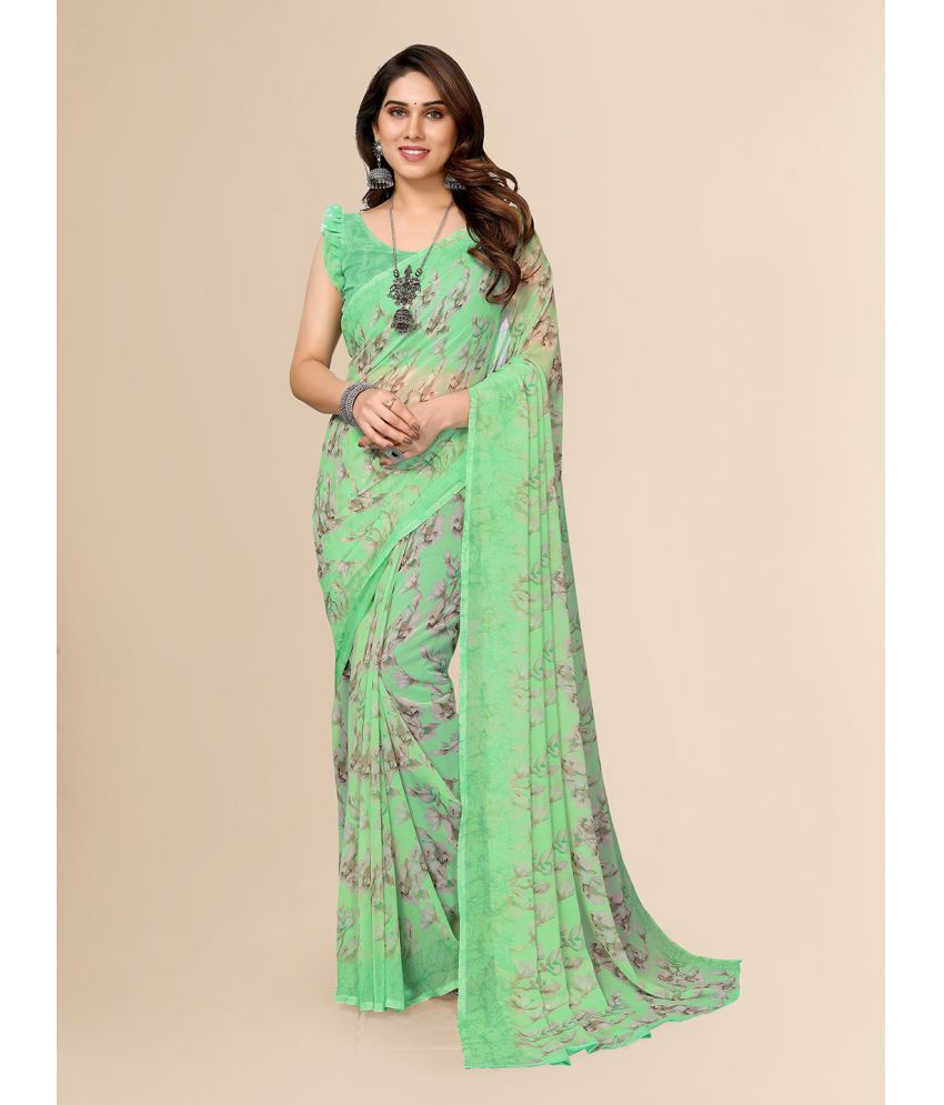     			ANAND SAREES Georgette Printed Saree With Blouse Piece - Green ( Pack of 1 )