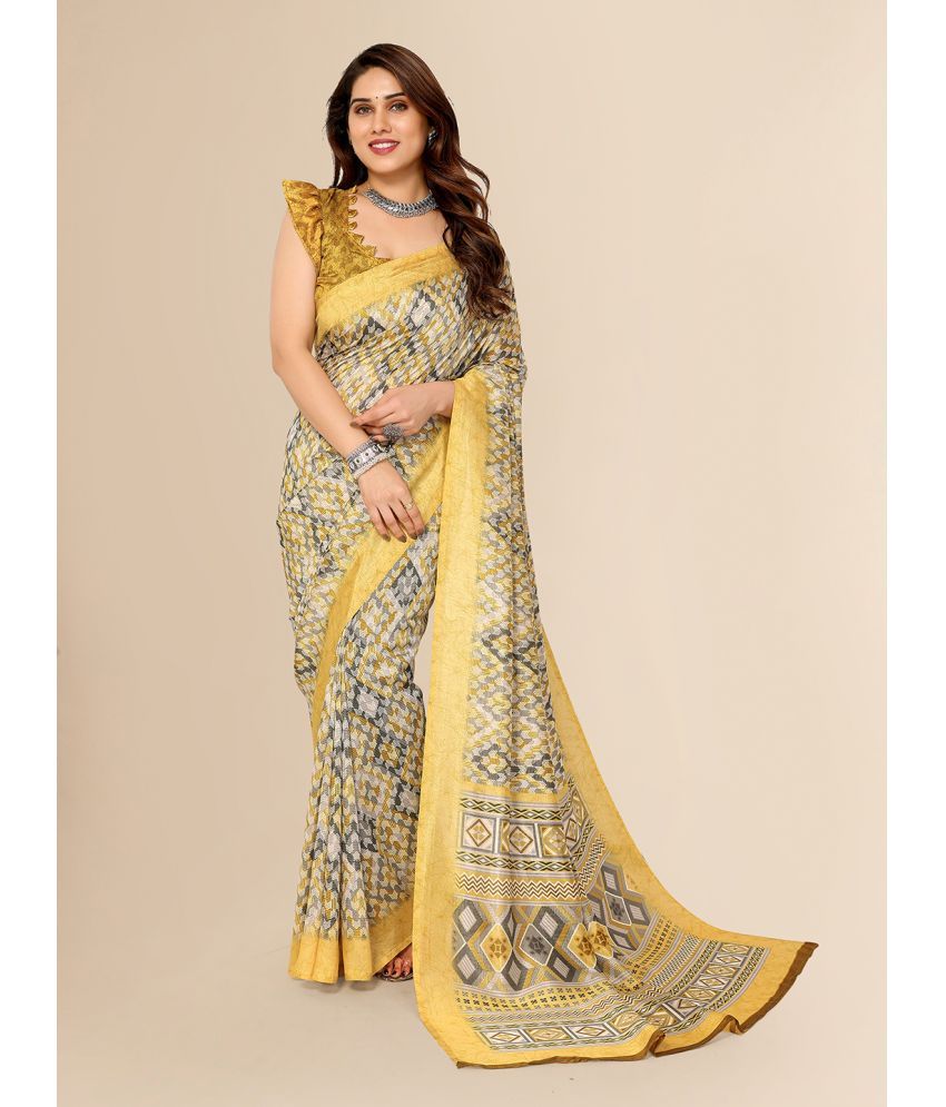     			ANAND SAREES Silk Blend Printed Saree With Blouse Piece - Yellow ( Pack of 1 )