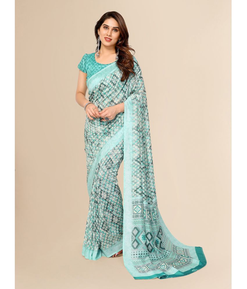     			ANAND SAREES Silk Blend Printed Saree With Blouse Piece - LightBLue ( Pack of 1 )