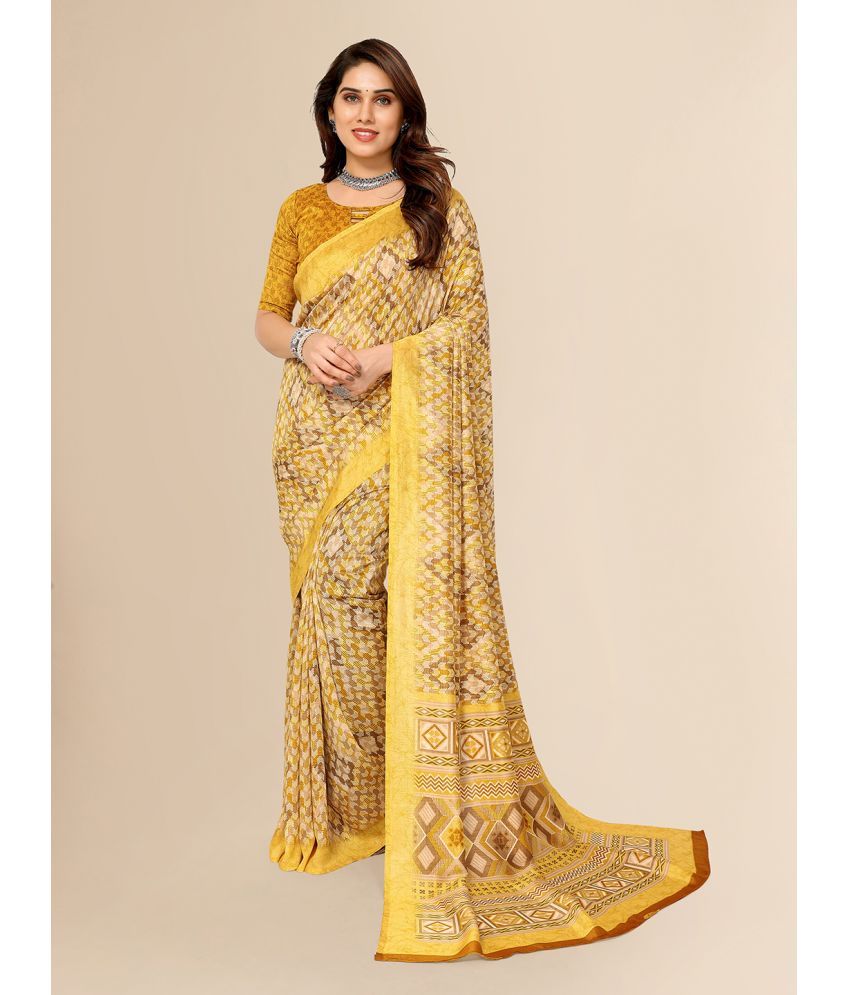     			ANAND SAREES Silk Blend Printed Saree With Blouse Piece - Mustard ( Pack of 1 )